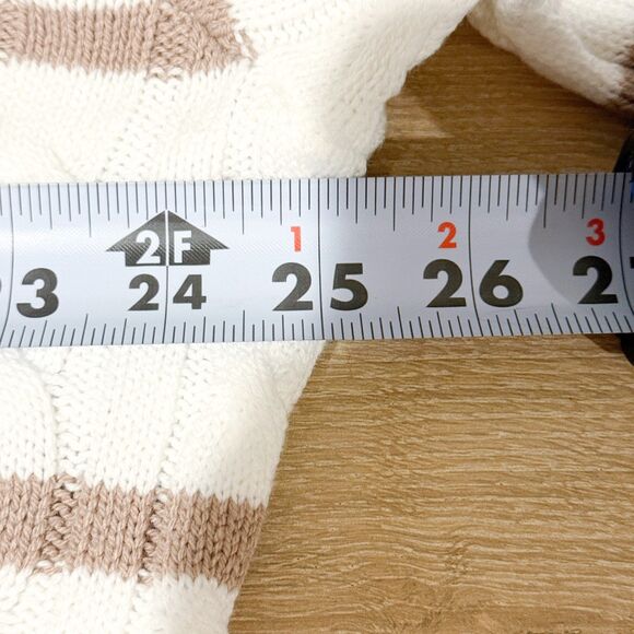 Hollister Cable Knit Striped Half Quarter Zip Oversized Collared Sweater Tan M - Picture 9 of 10